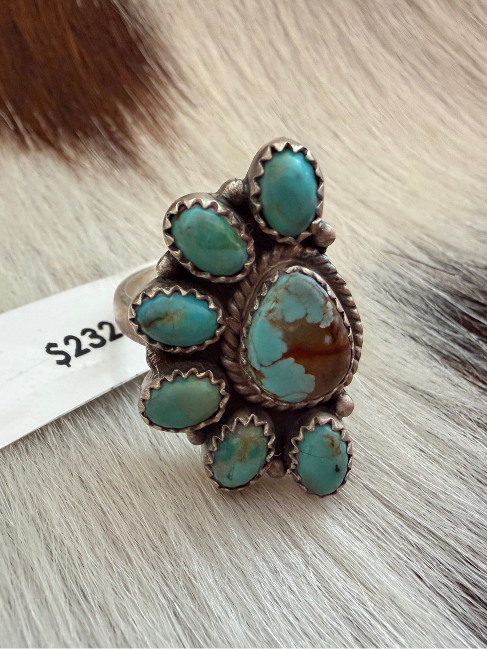 ❤️ Number 8 Mine & Mojave Turquoise Half Cluster Adj Sterling 925 Statement Ring - Picture 5 of 16